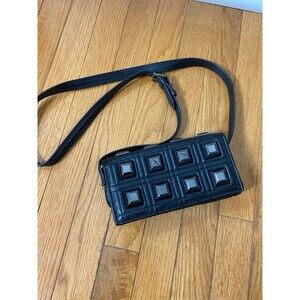 ZARA Small Studded Quilted Black Faux Leather Flap Crossbody Bag‎